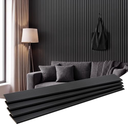 Amsleekey 4-Pack 94.5″x12.6″ Acoustic Wood Slat Wall Panels, 8 Hooks, Black - color: Black, size: 94.5 x 12.6 in - 4 pcs