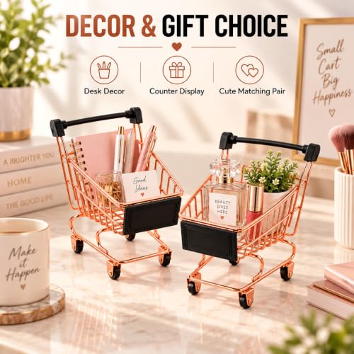 2 Pcs Mini Metal Shopping Cart, Mini Shopping Grocery Cart Supermarket Handcart Trolley Handcart Model Desktop Decor