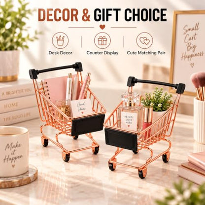 2 Pcs Mini Metal Shopping Cart, Mini Shopping Grocery Cart Supermarket Handcart Trolley Handcart Model Desktop Decor