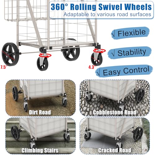Shopping Cart for Groceries, 320lbs Jumbo Grocery Carts with Waterproof Bag