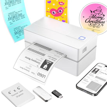 Thermal Shipping Label Printer 4x6 Bluetooth Label Maker for Small Business - color: White