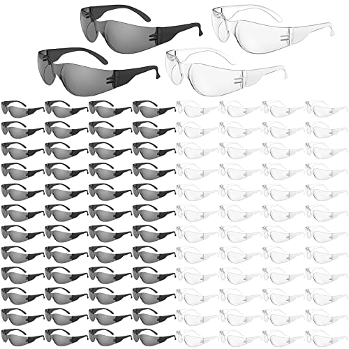 WFEANG 100 Pack Safety Glasses With ANSI Z87.1 (50 Pack Clear+50 Pack Grey) - color: 50clear+50grey