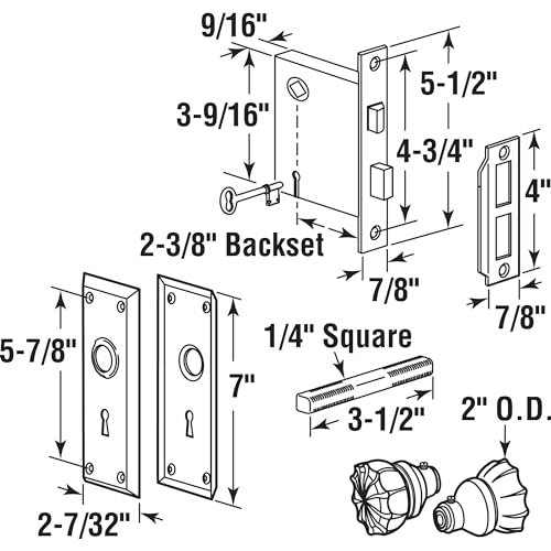 Prime-Line E 28336 Mortise Keyed Lock Set with Glass Knob Perfect for Replacing Antique Lock Sets, Fits Doors with 2-3/8 in. Backset (Single Pack) - color: Brass