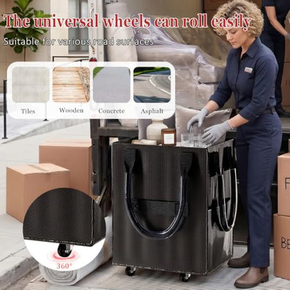 Reusable Grocery Bag on Wheel, Foldable Shopping Cart with Wheels, Can Carry up to 67 Pounds, Suitable for Groceries, Laundry, Camping and Moving. (Black - Large) - color: Black - Large