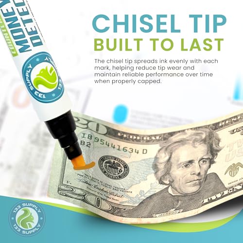 Counterfeit Money Detector Pen (5 Pack) - Upgraded Chisel Tip Fake Bill Marker & Checker for US Currency Paper Cash Verification