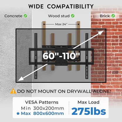 Heavy Duty TV Wall Mount with Extra Long Extendable Arm for 60–110 Inch TVs - size: for 60–110 Inch