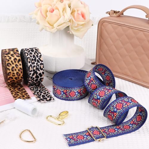 1.5 Inch Nylon Webbing, 1 1/2 Inch Webbing for Bag Straps 6 Yards - color: Small Flower Blue-6 Yards