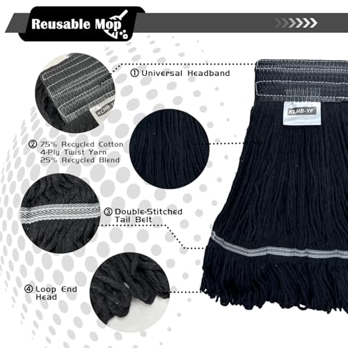 Heavy Duty Wet Industrial Cleaning Mop Head – 21 oz Black mop Head Replacement Cotton Washable Industrial mop Heads Heavy Duty for Commercial & Home Cleaning（Balck） - color: Black, size: 3 Pack