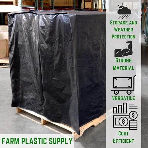 Farm Plastic Supply - Black Pallet Covers - 3 Mil - (55" x 53" x 75") - Heavy Duty Construction Grade Strength Pallet Bags, Pallet Covers, Polyethylene Pallet Bags, and Pallet Storage (50 Pack)