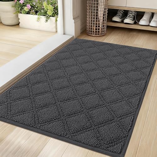 BEQHAUSE Dirt Trapper Door Mat 20" x 32" Non-Slip Washable, Dark Grey - color: Dark Grey, size: 20" X 32" (Rectangular)