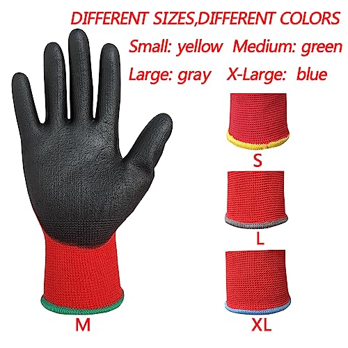 Ultra-Thin Polyurethane Coated Safety Work Gloves, 12 Pairs, Red, Medium - color: Pu Coating (Red), size: Medium