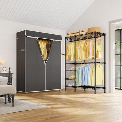 ULIFHOME F2C Covered Garment Rack 47.2" W x 16.5" D x 78.3" H, Load 692lbs - color: Black Closet with Dark Gray Cover