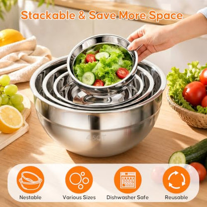 Stainless Steel Mixing Bowls with Lids Set, 4 Pack Cooking Bowls