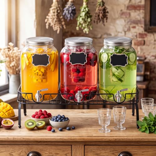 Blulu 3 Compartment Metal Drink Dispenser Stand, Black 2 Gallons Stand Only - color: Black, size: 3 Compartments, 2 Gallons