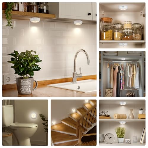 BLS 3.3" Motion Sensor Light Indoor AA Battery Powered, Under Cabinet Lighting Battery Operated, Magnetic Stick on LED Puck Nights Lights for Kitchen, Wall, Stair, Dimmable, 3000K Warm White (3 Pack) - color: Warm White