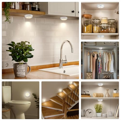 BLS 3.3" Motion Sensor Light Indoor AA Battery Powered, Under Cabinet Lighting Battery Operated, Magnetic Stick on LED Puck Nights Lights for Kitchen, Wall, Stair, Dimmable, 3000K Warm White (3 Pack) - color: Warm White