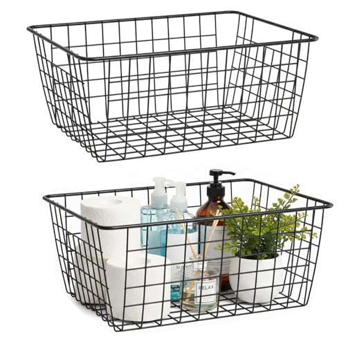 Metal Black Large Wire Basket Food Storage Organizer,pantry organizers and storage for Organizing Kitchen Cabinets potato onion, 2 Pack - color: Black, size: 2-Large