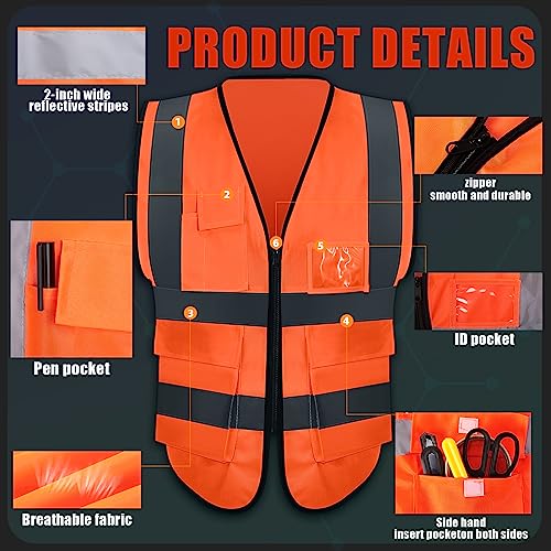 Leumoi 30 Pack Reflective Safety Vest with Pockets - color: Orange, size: X-Large