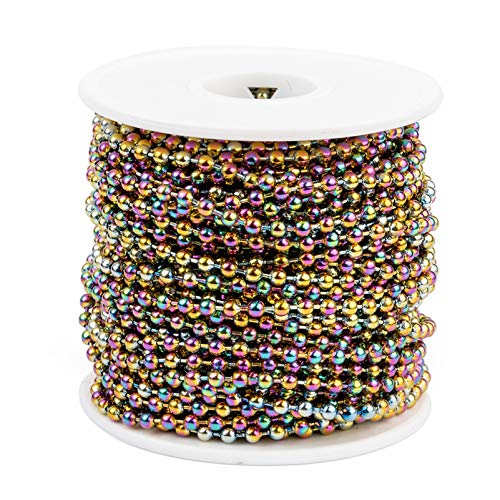 Craftdady 32 Feet Stainless Stee Ball Bead Chains 3mm Multicolor Beaded Chains Soldered with Spool for Bracelet Necklace Earring Jewelry Making - color: Colorful, 3mm