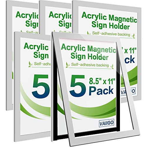 Acrylic Sign Holder 8.5" x 11" Wall Mount, Self Adhesive Magnetic Display Frame with Nano Tape, Plastic Clear Document Frame for Office, Store, School, Home, Wall Picture Display (Silver, 5Pack) - color: Silver, size: 5 Pack 8.5" x 11"