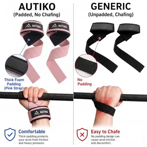 Lifting Straps for Weightlifting Padded Wrist Straps for Gym - color: PINK