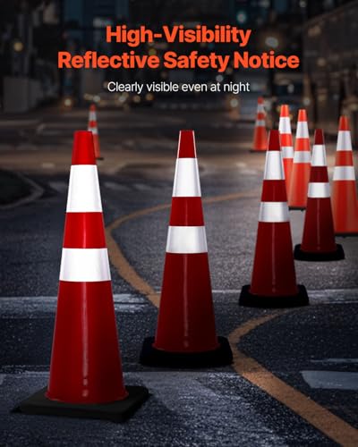 VEVOR Safety Cones, 6 Pack 36" Traffic Cones, PVC Orange Construction Cones with Reflective Collars and Black Weighted Base, for Traffic Control, Driveway Road Parking and School Improvement - size: 36"(6Cones)