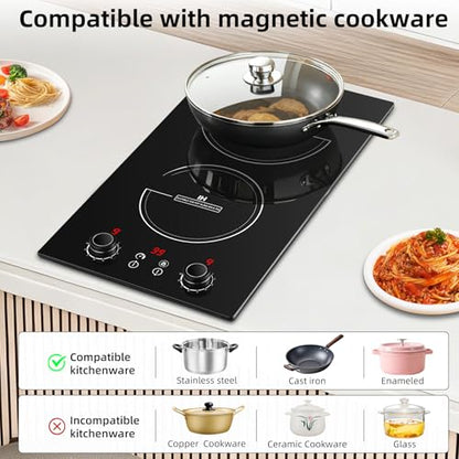 Double Induction Cooktop,110V 2600W 2 burner induction cooktop with hot plat with LED Touch Screen 10 Levels,Child Safety Lock & Timer 110V countertop burners - size: 2 Burner Induction Cooktop
