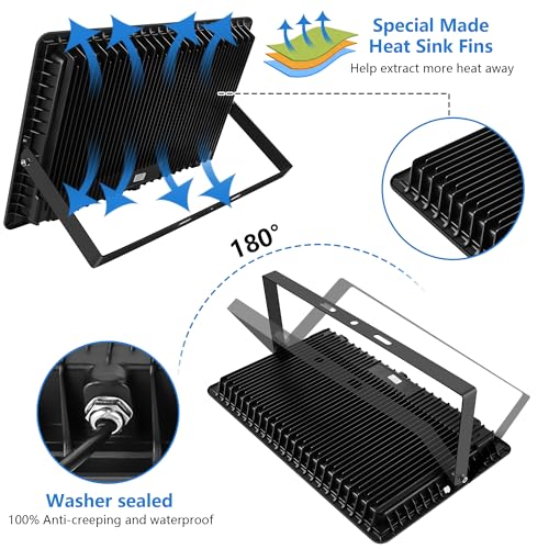 2 Pack 600W LED Flood Lights Outdoor,(3000W Equivalent), 66000LM 6000K Daylight White Super Bright Security Arena Light with Plug, IP66 Waterproof Commercial Lighting for Yard, Courts ,Stadium - size: 600w_2pack