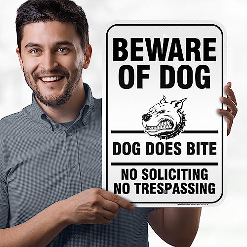 Beware of Dog, Dog Does Bite No Soliciting No Trespassing Sign, 12x18 - size: 12x18 - Aluminum Reflective