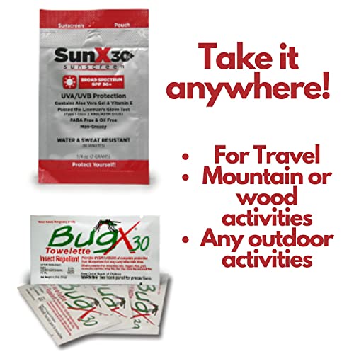 CoreTex Sun X 30+ & Bug X 30 Combo Pack - Includes 50 Total Packets in Wallmount Box - 25 Lotion Pouches & 25 Insect Repellent Towelettes - style: Sun X 30/Bug X 30 Combo
