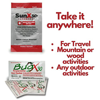 CoreTex Sun X 30+ & Bug X 30 Combo Pack - Includes 50 Total Packets in Wallmount Box - 25 Lotion Pouches & 25 Insect Repellent Towelettes - style: Sun X 30/Bug X 30 Combo