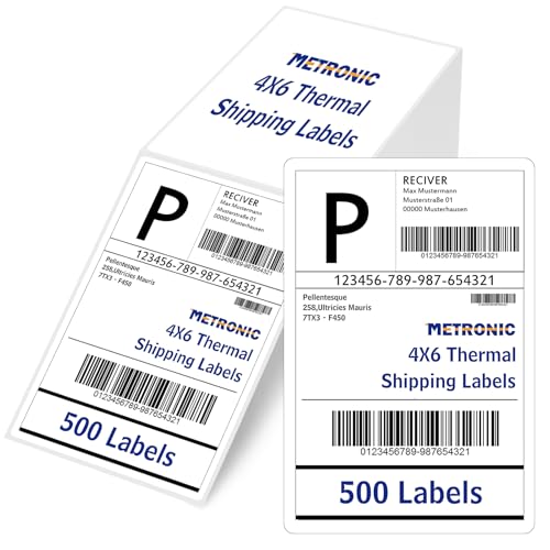 METRONIC Shipping Labels 4x6 500 PCS Fanfold Direct Thermal Labels - size: 4x6"-500 Labels