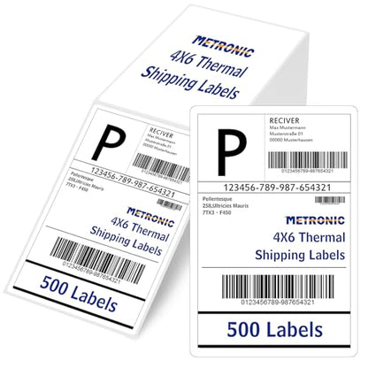 METRONIC Shipping Labels 4x6 500 PCS Fanfold Direct Thermal Labels - size: 4x6"-500 Labels