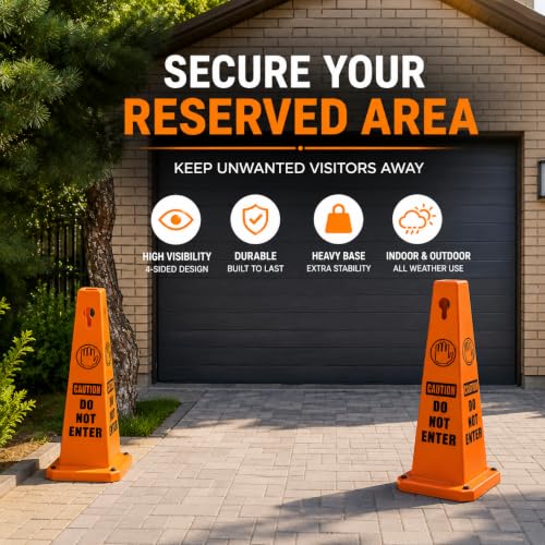 BESEA 4Pack Red Cones Caution DO NOT Enter Sign 4-Sided Heavy Duty Traffic Cones with Weighted Base for Restricted Areas, Construction Zones, Private Property - color: Red, size: 26.5INCH With Caution Sign