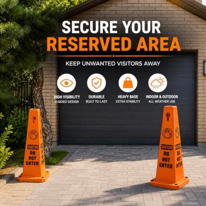 BESEA 4Pack Red Cones Caution DO NOT Enter Sign 4-Sided Heavy Duty Traffic Cones with Weighted Base for Restricted Areas, Construction Zones, Private Property - color: Red, size: 26.5INCH With Caution Sign