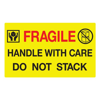Jumbo Fluorescent Yellow "Fragile Handle with Care Do Not Stack" Pallet Labels, 250 Labels Per Roll - size: large