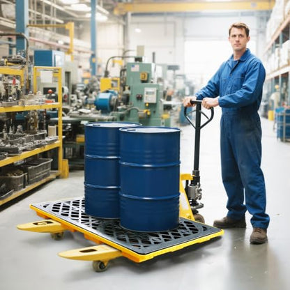 Modular 2 Drum Spill Pallet, 48x24x4 Inch, 2000 lbs Capacity, Heavy-Duty Forkliftable Containment Tray for Industrial Oil & Chemical - size: 48x24x4in