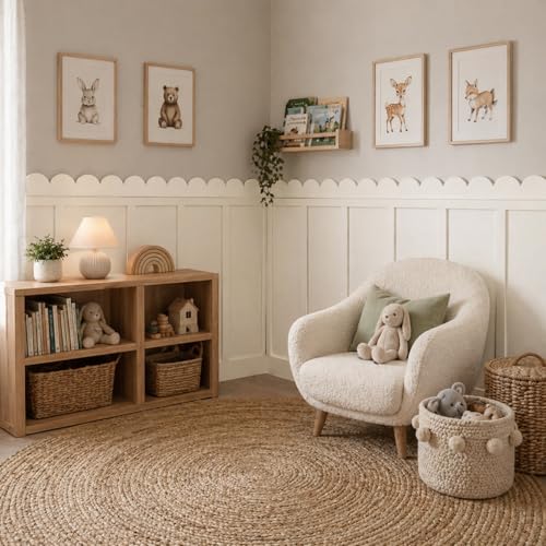 Geetery 12 Pcs Solid Wood Scalloped Wall Panel for Nursery, 47"x 95"