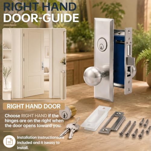 Tandefio 1 Set Mortise Lock with 2-1/2" Backset, Right Hand, Silver - style: Right Hand