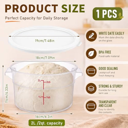 Ziliny 1 Pcs 2 Qt Translucent Dough Proofing Container with Lid, White - color: White,Translucent, size: 2 Qt