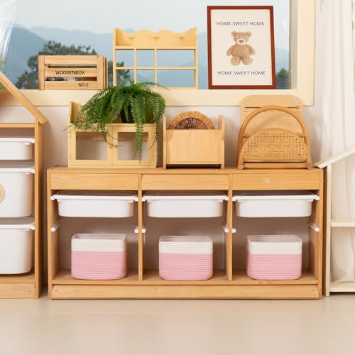 OIAHOMY 3 PACK Cube Storage Bins Storage Baskets Shelf Bins Pink&White - color: Pink&White