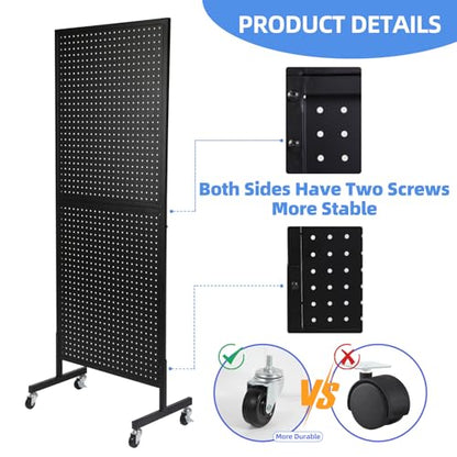NectaCol 2'x 5' Standing Pegboard Display with T-Base, Pegboard Display Stand with Wheels, Metal Peg Board Display Rack, Art Display Stand, Extra 10 Pieces Hooks - Black - size: 1-Pack Black