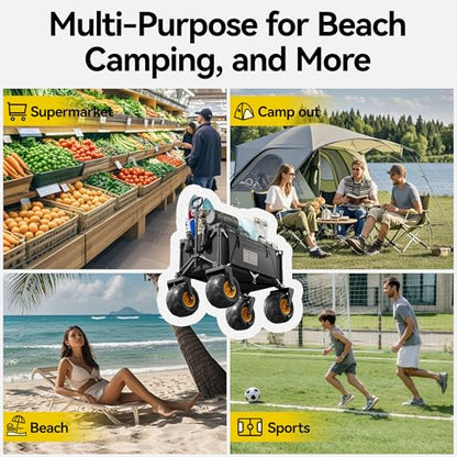 DXZ Beach Wagon Cart with Big Wheels for Sand – Folding Collapsible Wagon, Heavy Duty Wagons Carts Foldable for Beach, Camping, Outdoor Gear, Easy Setup Black Yellow - color: Black Yellow