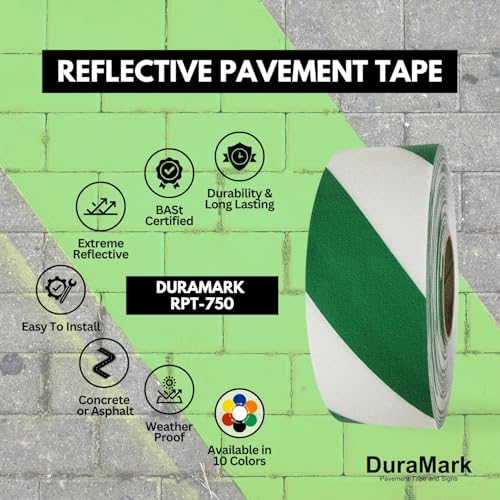 DuraMark RPT-750 Reflective Pavement Marking Tape, White, 3 in x 18 ft - color: Green/White, size: 3 Inch x 18 Ft