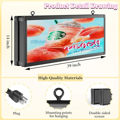 P10 39"x14" Double-Sides LED Advertising Sign Outdoor Digital Billboard with High Brightness, WiFi Programmable for Stores, HD Image/Text Display, Weatherproof & Energy Efficient - size: 39''x14''