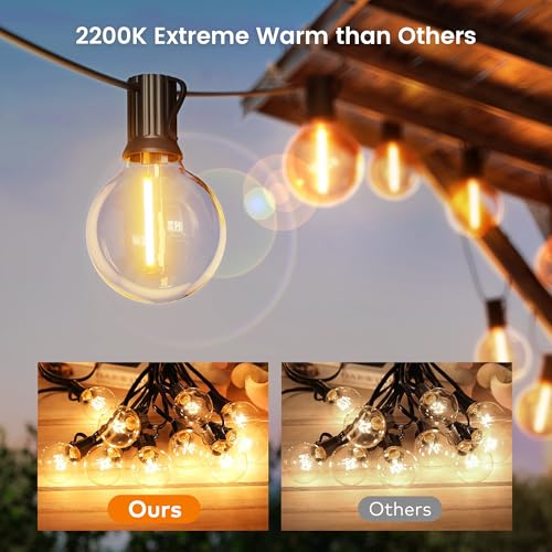 OHLUX Outdoor String Lights,110FT Dimmable Patio Lights with 52 Shatterproof 2200K LED G40 Bulbs(2 Spare),Waterproof Hanging Lights String for Outside Backyard Cafe Porch Deck Porch - size: 110FT