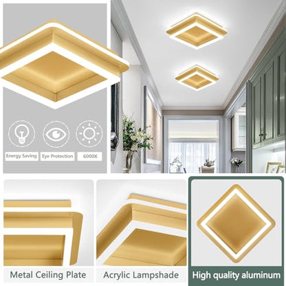 CANEOE Square LED Hallway Ceiling Light, Gold Modern Led Ceiling Light Fxitures, 6000K Cold White Small Flush Mount Ceiling Lamp for Hallway Bedroom Kitchen Balcony Cloakroom - color: All Gold, size: 1 Pack