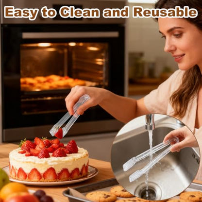 10Pcs Clear Plastic Serving Tongs, 6.3 Inches Small Disposable