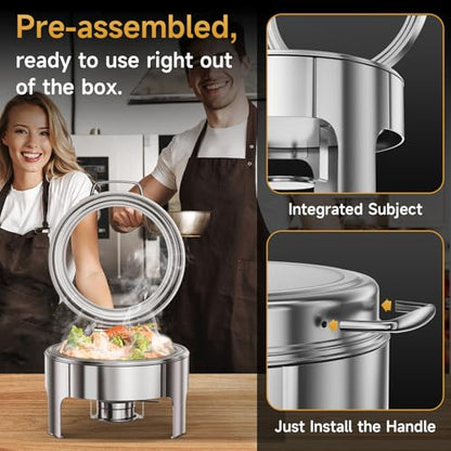 Chafing Dishes for Buffet, 6QT Round Stainless Steel Chafing Dish with Transparent Hydraulic Lid, 304 Food Pan, Buffet Warmer for Parties and Events (Silver) - color: Silver