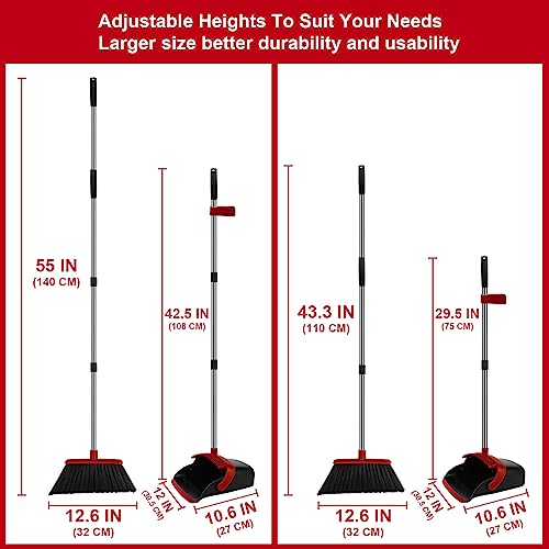 Red Broom and Dustpan Combo Set, 55" Long Handle Broom - color: Red, size: Large